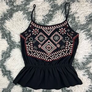 Abercrombie & Fitch Women's Black Embroidered Boho Peplum Cami Top Size XS